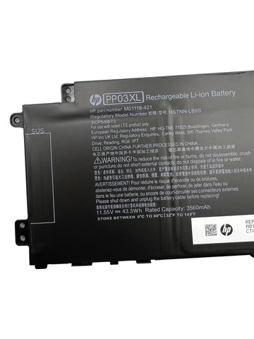 Genuine HP PP03XL/PV03XL Laptop Battery - 43.3Wh, 11.55V, 4-Cell, For Pavilion 13-BB, 14-DV, 15-EH & More